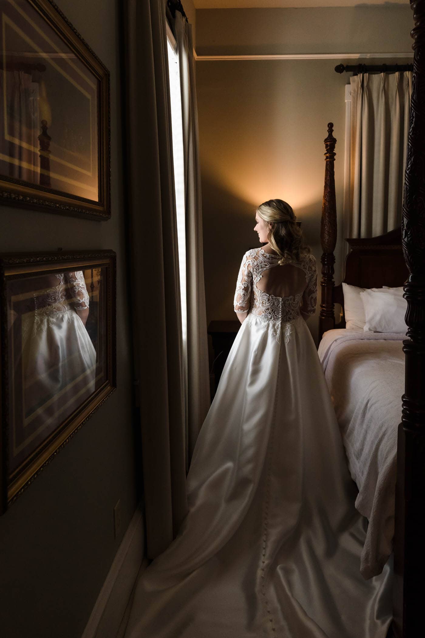 Bridal Portrait by Window at The Beaufort Inn by Wedding Photographer Susan DeLoach Photography