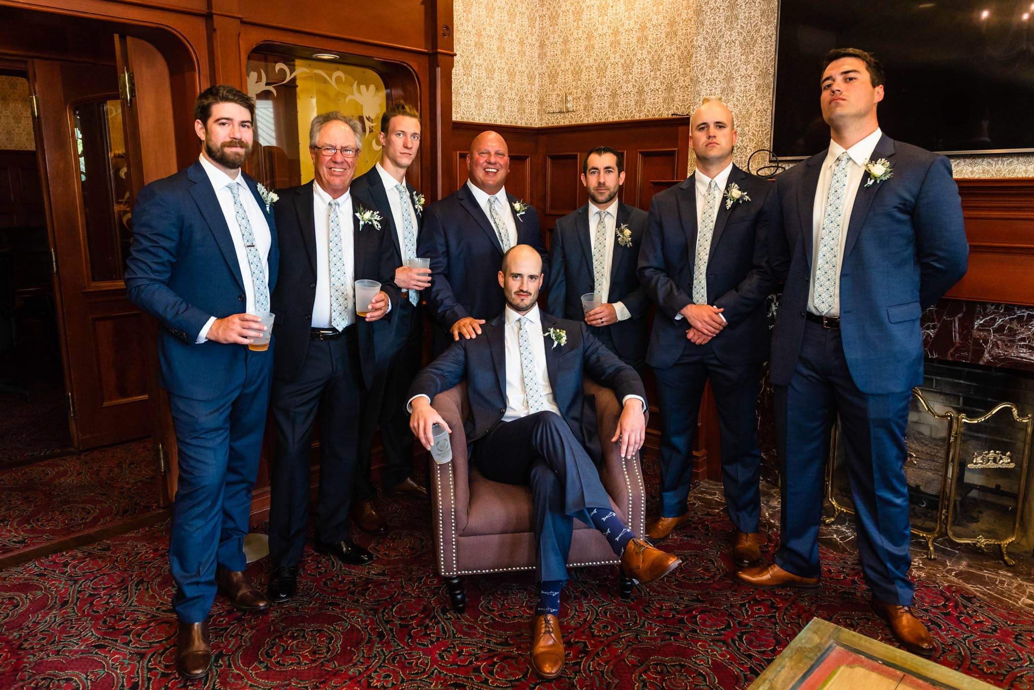 Groom and Groomsmen Portrait at The Beaufort Inn by Wedding Photographer Susan DeLoach Photography 