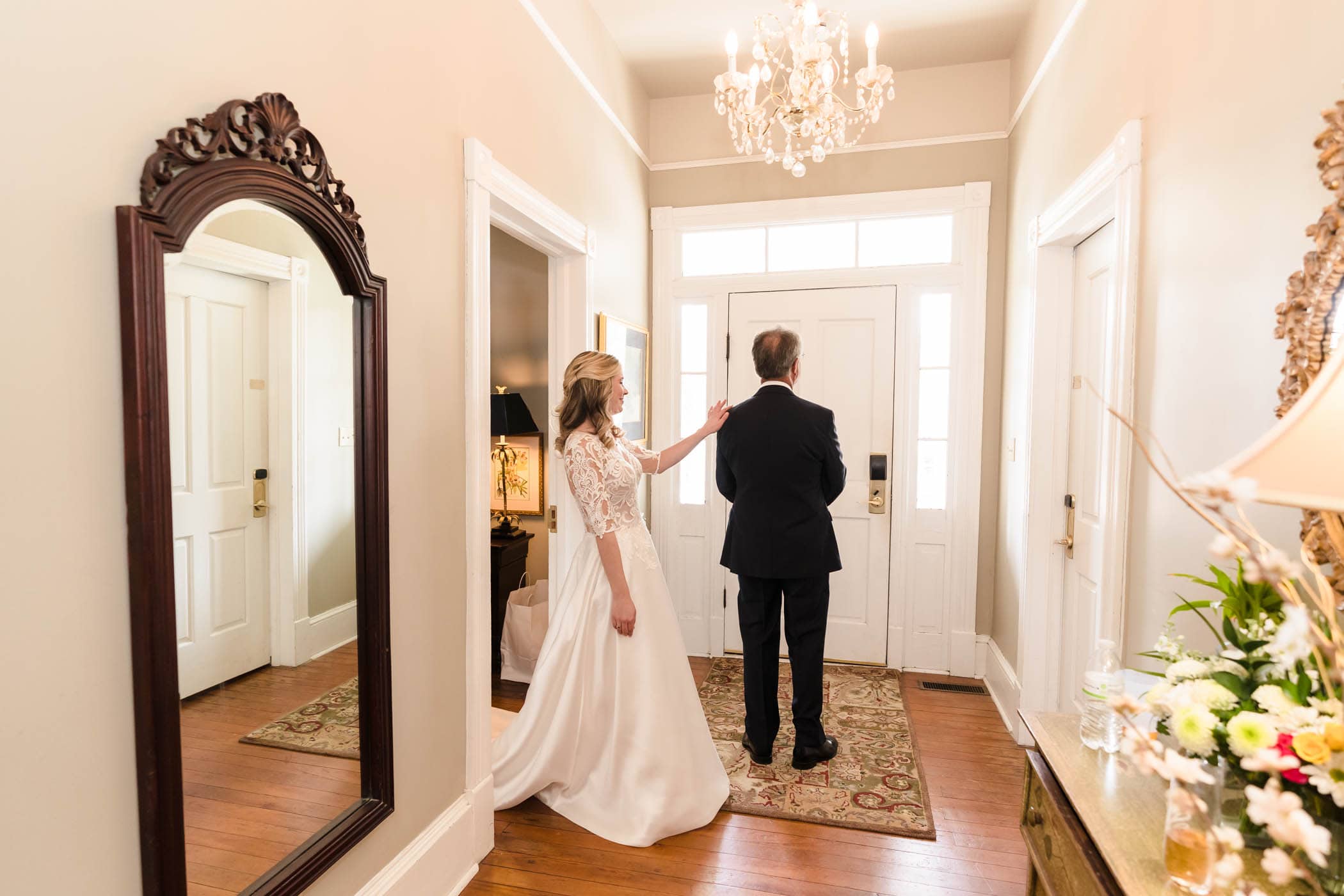 Bride and Father First Look at The Beaufort Inn by Wedding Photographer Susan DeLoach Photography