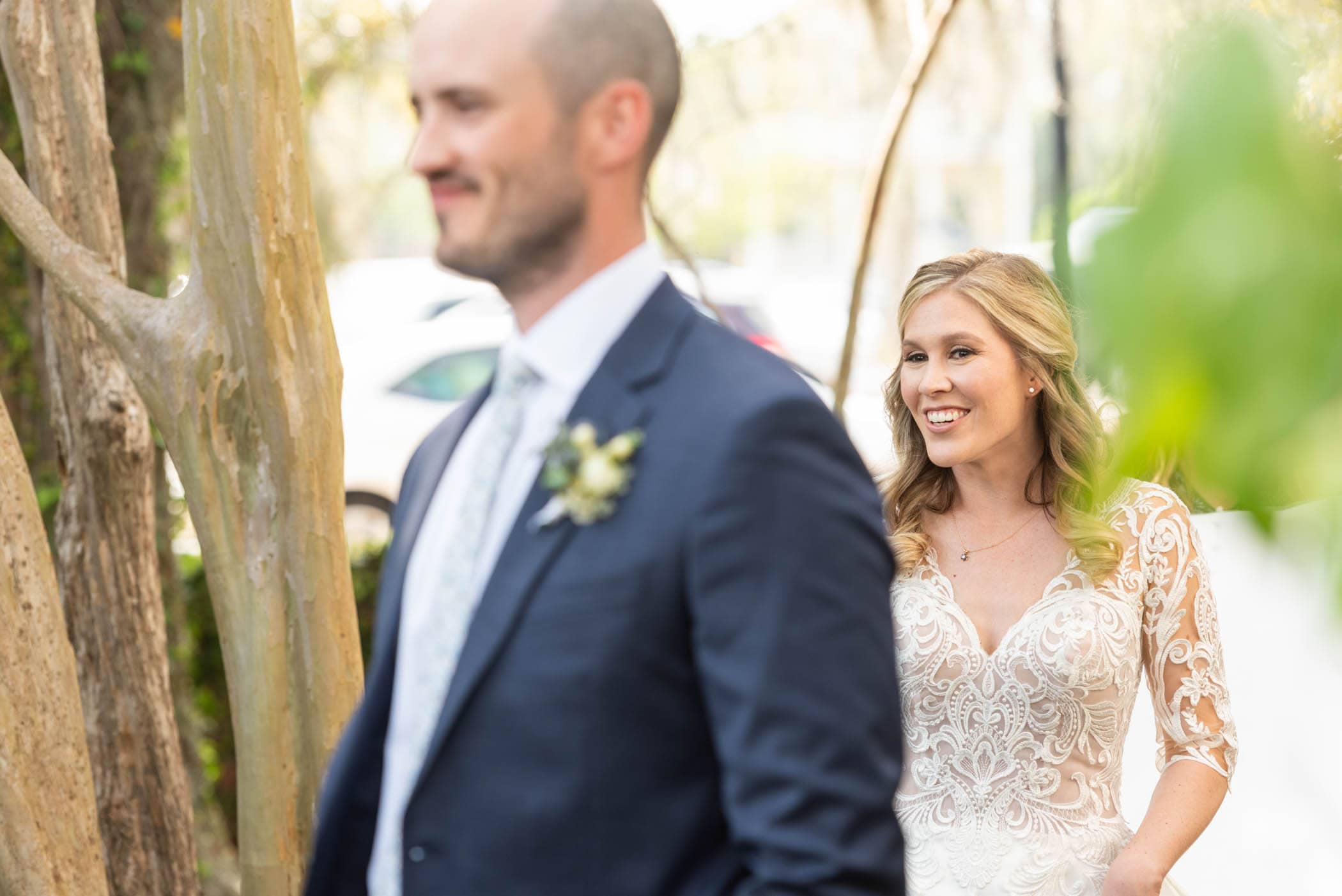 Bride and Groom First Look at The Beaufort Inn by Wedding Photographer Susan DeLoach Photography