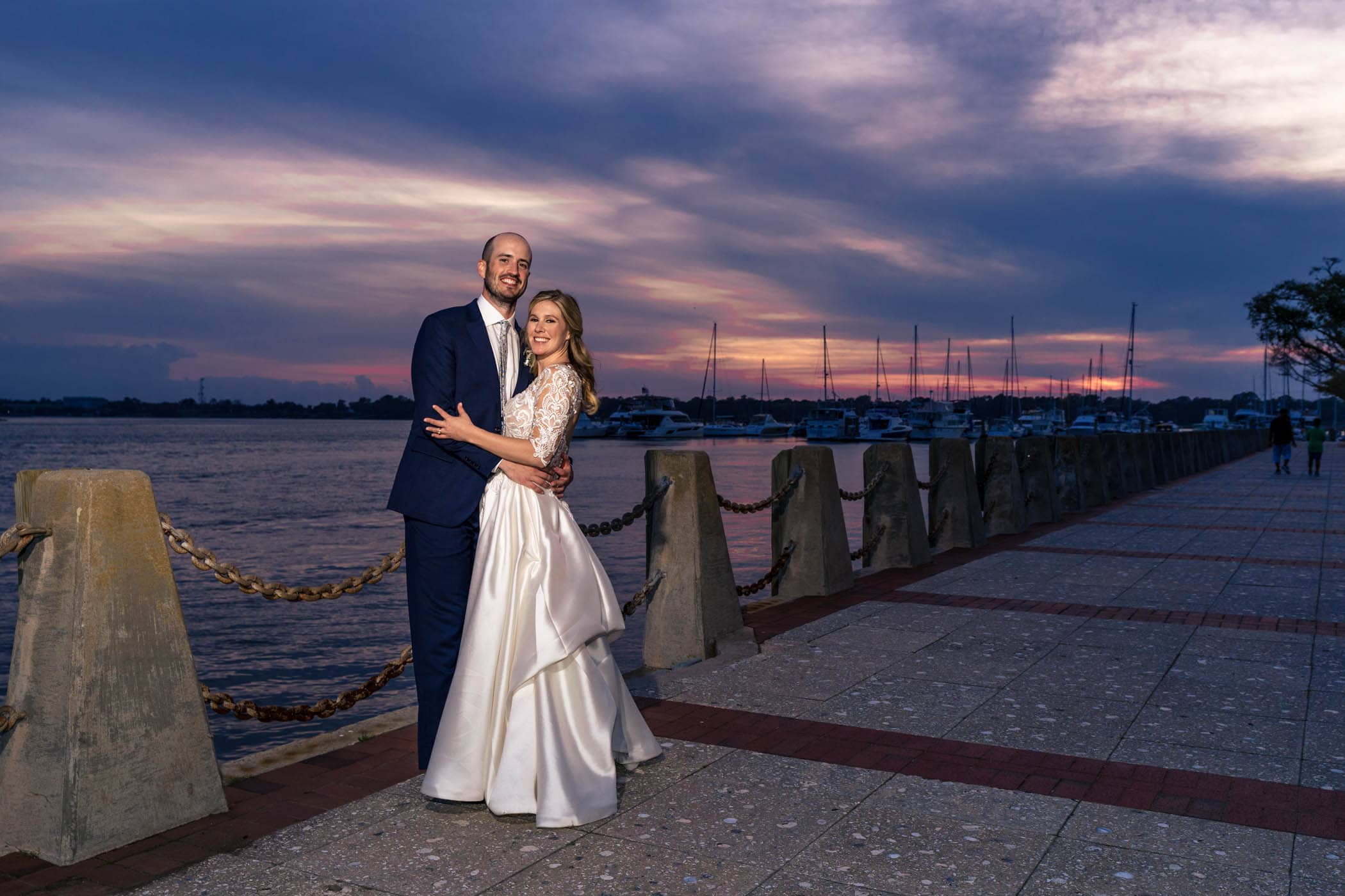 Beaufort Wedding, Bride and Groom, Waterfront Park, Sunset