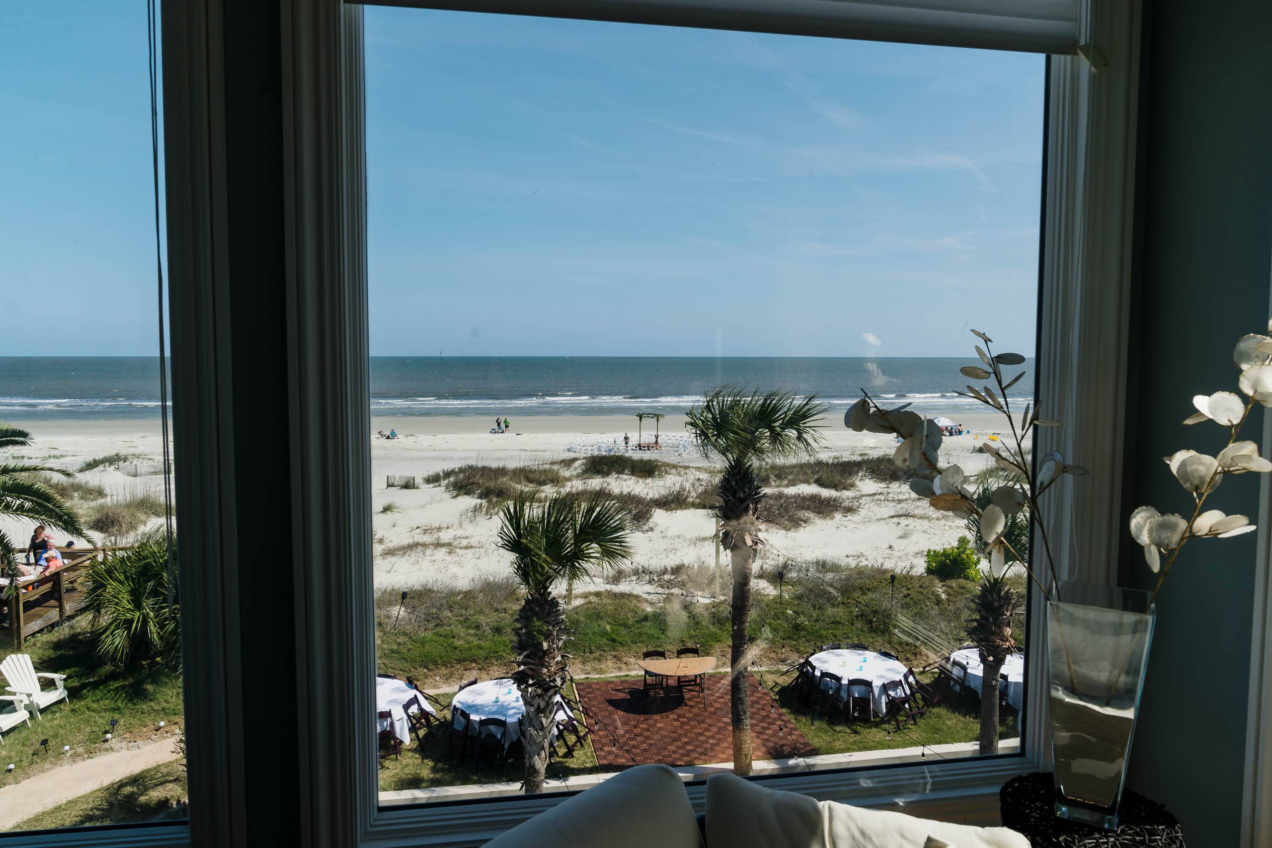 View of Fripp Island beach wedding ceremony site from rental home by Susan DeLoach photography sc wedding photographer